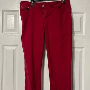 RED BEDAZZLED JEANS SLIM LEG SIZE 14